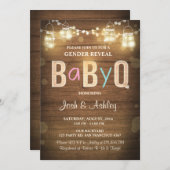 Baby Q gender reveal BBQ Baby Shower Rustic Wood Invitation (Front/Back)