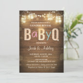 Baby Q gender reveal BBQ Baby Shower Rustic Wood Invitation (Standing Front)
