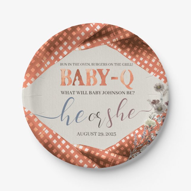Baby q Gender Reveal Paper Plates (Front)