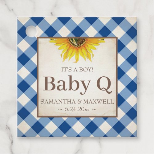 Baby Q Gingham and Sunflower Thank You Blue Favor Tags