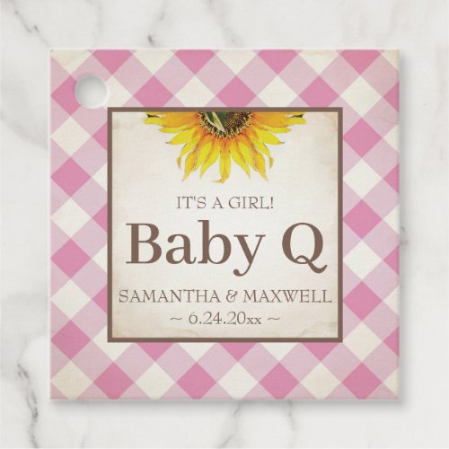 Baby Q Gingham and Sunflower Thank You Pink Favor Tags