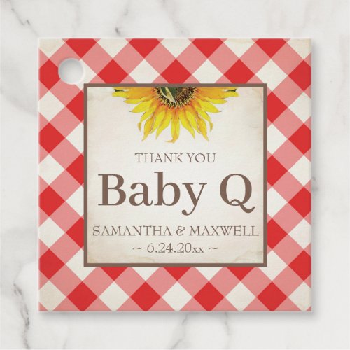 Baby Q Gingham and Sunflower Thank You Red Favor Tags