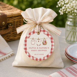 Baby-Q Gingham Red Co-ed Baby Shower Favor Tags