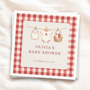 Baby-Q Gingham Red Co-ed Baby Shower Party Napkins
