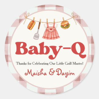 Baby-Q Girl Baby Shower Gingham Round Favor Tags