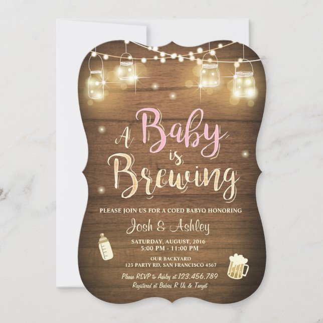 Baby Q invitation Coed BBQ Baby brewing Pink Girl (Front)