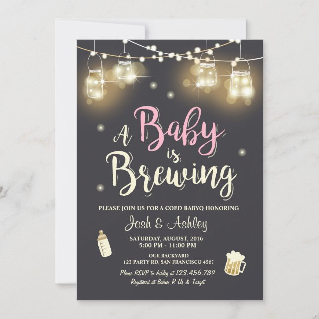 Baby Q invitation Coed BBQ Baby brewing Pink Girl (Front)