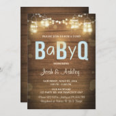 Baby Q invitation Coed BBQ Baby Shower Rustic Blue (Front/Back)