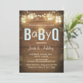 Baby Q invitation Coed BBQ Baby Shower Rustic Blue (Standing Front)