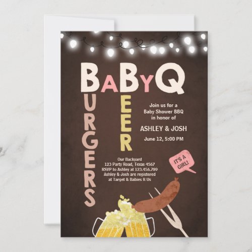 Baby Q invitation Coed BBQ Baby Shower Rustic Girl