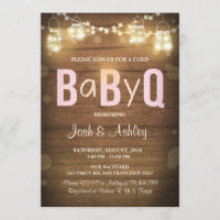 Baby Q invitation Coed BBQ Baby Shower Rustic Pink