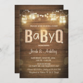 Baby Q invitation Coed BBQ Baby Shower Rustic Wood (Front/Back)