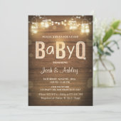 Baby Q invitation Coed BBQ Baby Shower Rustic Wood (Standing Front)