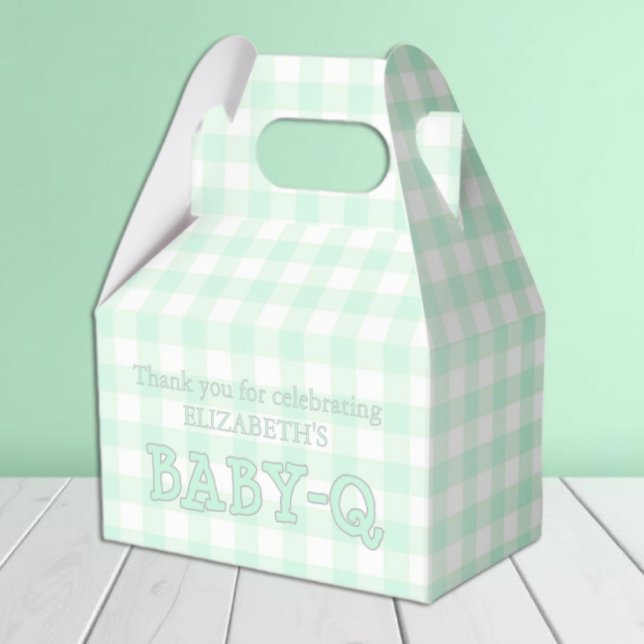 Baby-Q Mint Green Gingham Baby Shower Favor Boxes (Creator Uploaded)