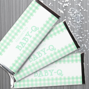 Baby-Q Mint Green Gingham Baby Shower Hershey Bar Favors