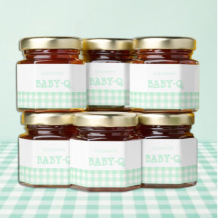 Baby-Q Mint Green Gingham Baby Shower Honey Jar Favors
