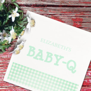 Baby-Q Mint Green Gingham Baby Shower Napkins