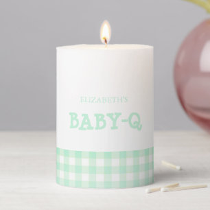 Baby-Q Mint Green Gingham Baby Shower Pillar Candle