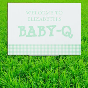Baby-Q Mint Green Gingham Baby Shower Sign