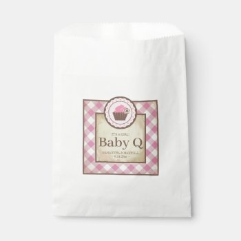 Baby Q Pink Gingham And Cupcake Favor Bag by VGInvites at Zazzle