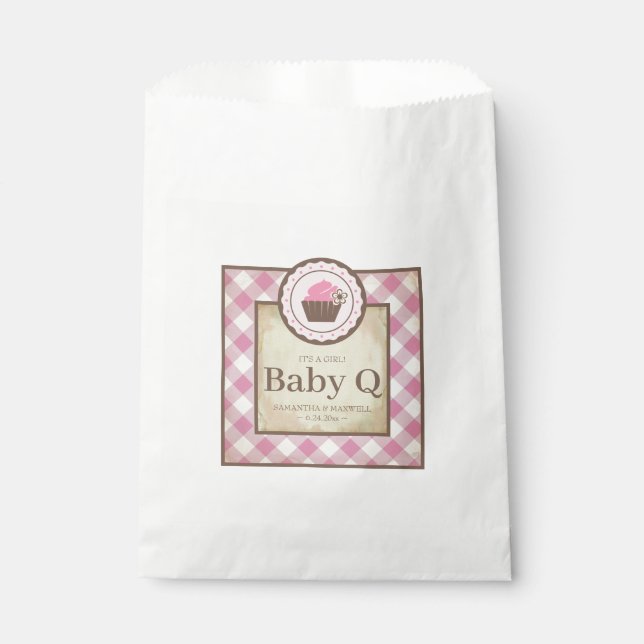 Baby Q Pink Gingham and Cupcake Favor Bag (Front)