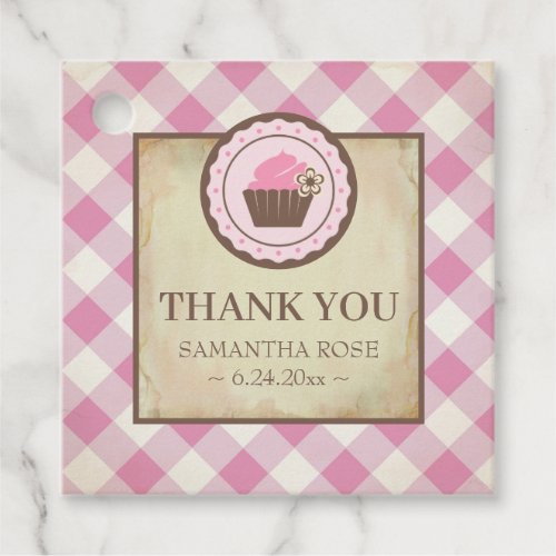 Baby Q Pink Gingham and Cupcake Thank You Favor Tags