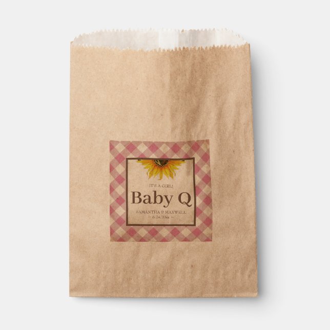 Baby Q Pink Gingham and Sunflower Favor Bag (Front)