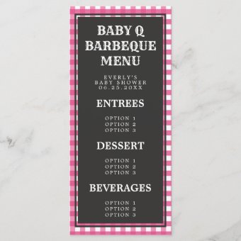 Baby Q Pink Gingham Plaid Baby Shower Menu | Zazzle