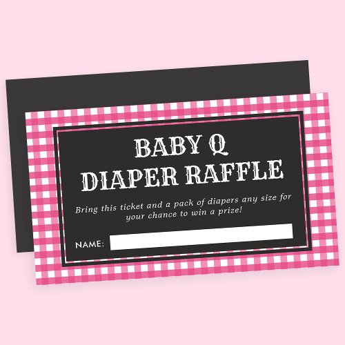 Baby Q Pink Plaid Baby Shower Diaper Raffle Enclosure Card