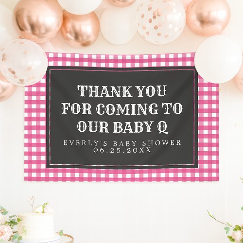 Baby Q Pink Plaid Baby Shower Welcome Banner