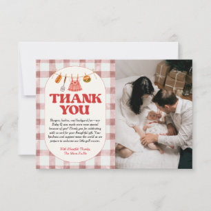 Baby-Q Red Gingham Baby Shower Thank You Card