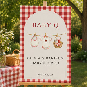 Baby-Q Red Gingham Baby Shower Welcome Foam Board