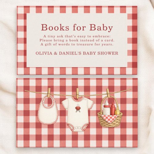 Baby Q Red Gingham Books for Baby Shower Enclosure Card