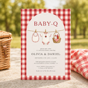 Baby Q Red Gingham Clothesline Couples Baby Shower Invitation