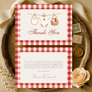 Baby-Q Red Gingham Co-Ed Baby Shower Thank You Card