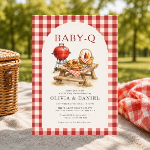 Baby Q Red Gingham Couples Baby Shower Invitation