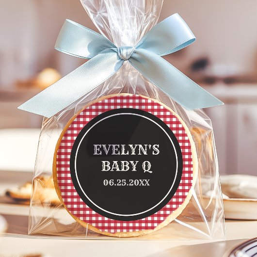 Baby Q Red Gingham Plaid Baby Shower Sugar Cookie