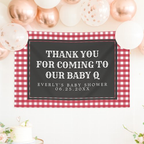 Baby Q Red Plaid Baby Shower Welcome Banner