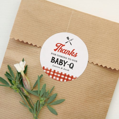 Baby Q Rustic Couples Baby Shower Classic Round Sticker