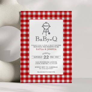 Baby-Q Rustic Red Gingham Co-Ed BBQ Baby Shower Invitation