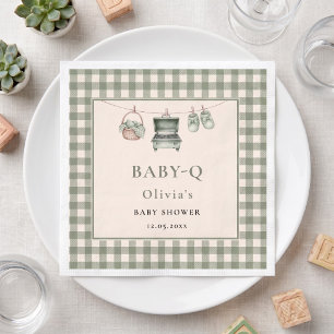 Baby Q Sage Gingham Clothesline Grill Paper Napkins