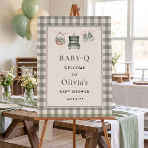 Baby Q Sage Gingham Clothesline Grill Welcome Foam Board