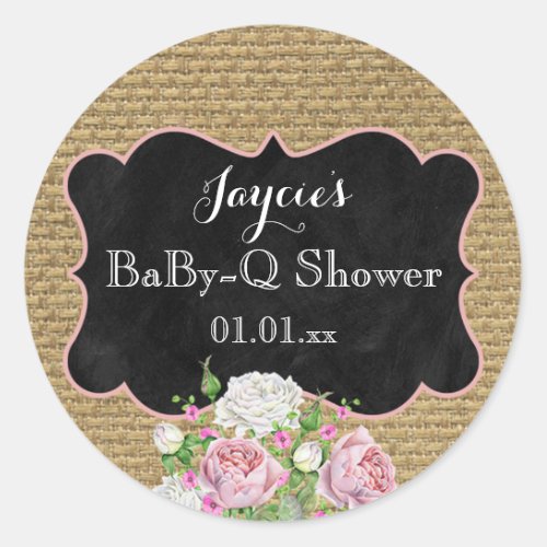 BaBy_Q Shower Burlap Mason Jar Circle Sticker