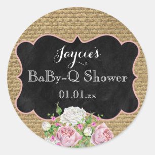 BaBy-Q Shower Burlap Mason Jar Circle Sticker