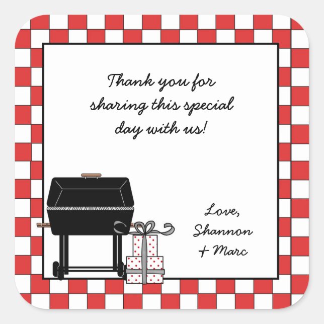 Baby Q Shower Favor Sticker BBQ Barbeque w/grill (Front)