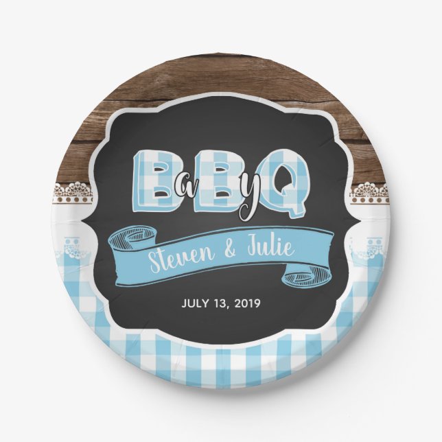 Baby Q Shower Paper Plate - Baby Blue (Front)
