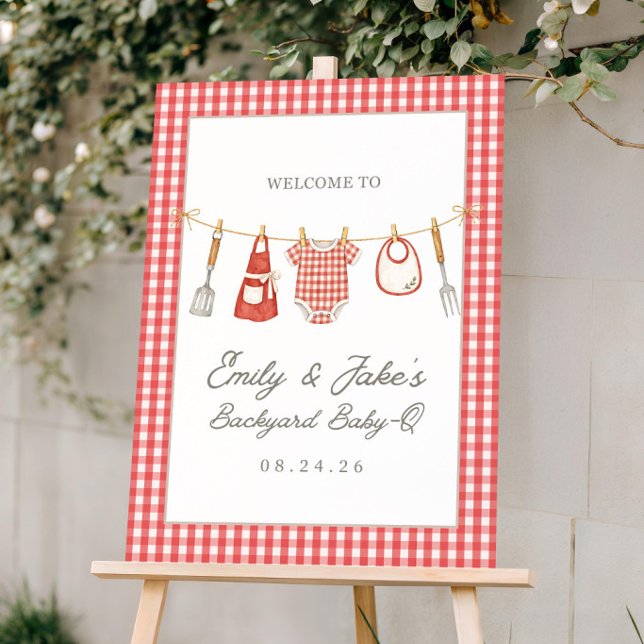 Baby-Q Shower Welcome Sign, Red Gingham Backyard  Foam Board (Creator Uploaded)