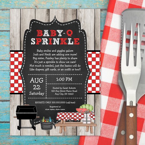 Baby Q Sprinkle rustic wood BBQ baby shower Invitation
