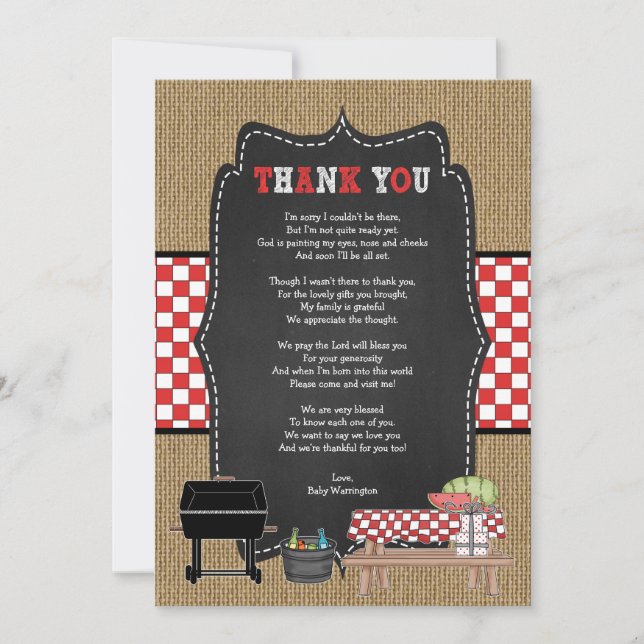 Baby Q thank you notes with poem / BBQ baby shower Invitation (Front)