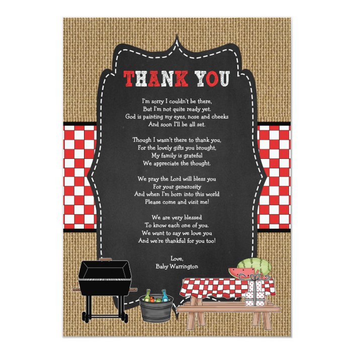 Baby Q Thank You Notes With Poem Bbq Baby Shower Invitation